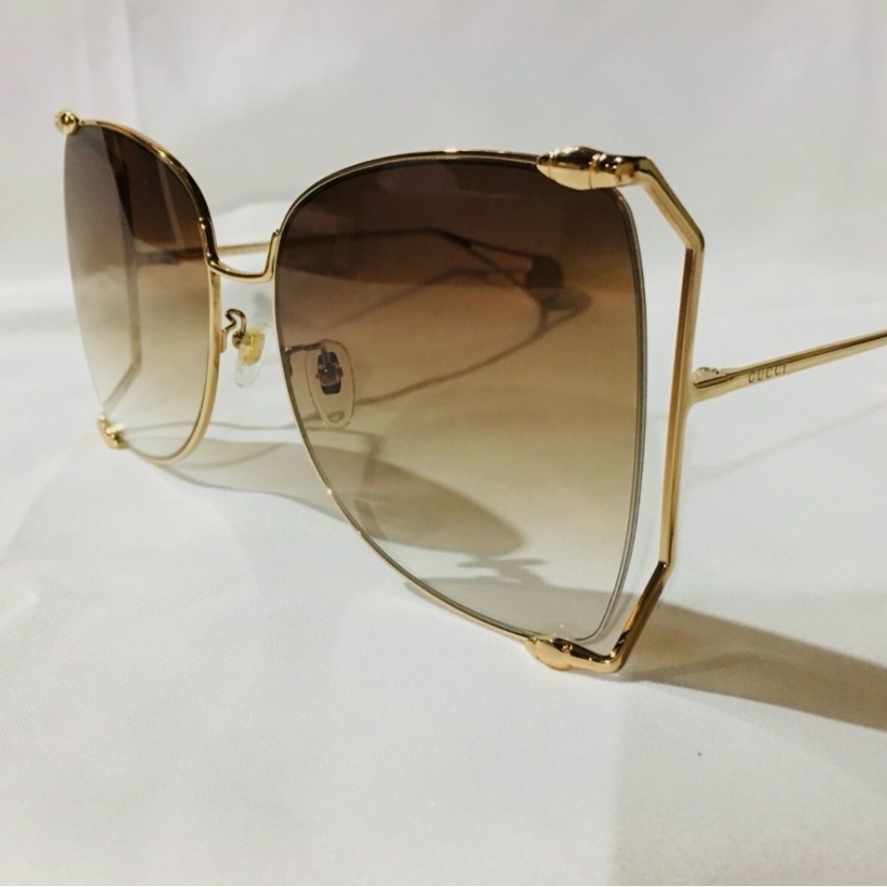 Gucci Gold Frame Brown Gradient Square Sunglasses